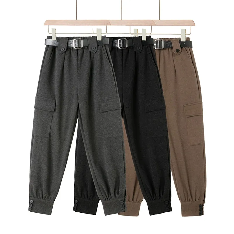 Streetwear Woolen Cargo Pants