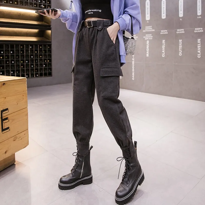 Streetwear Woolen Cargo Pants