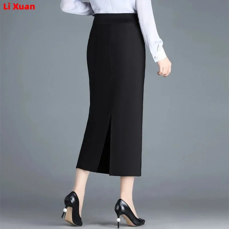 Stretch Pencil Skirts for Women, Office Lady, Formal Black Midi Skirts, Elegant Female Package Hip Skirts, Spring and Autumn
