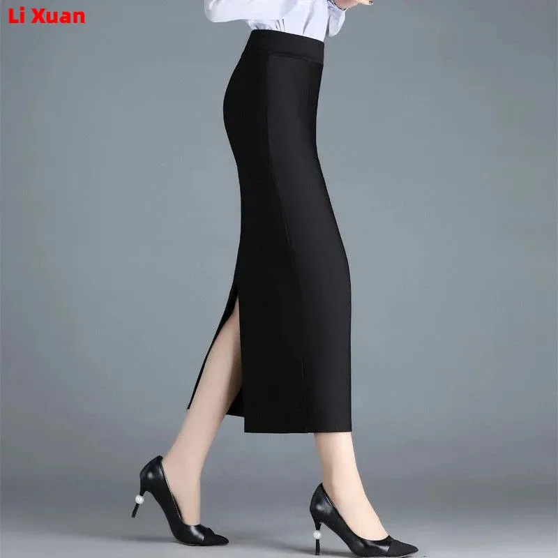 Stretch Pencil Skirts for Women, Office Lady, Formal Black Midi Skirts, Elegant Female Package Hip Skirts, Spring and Autumn