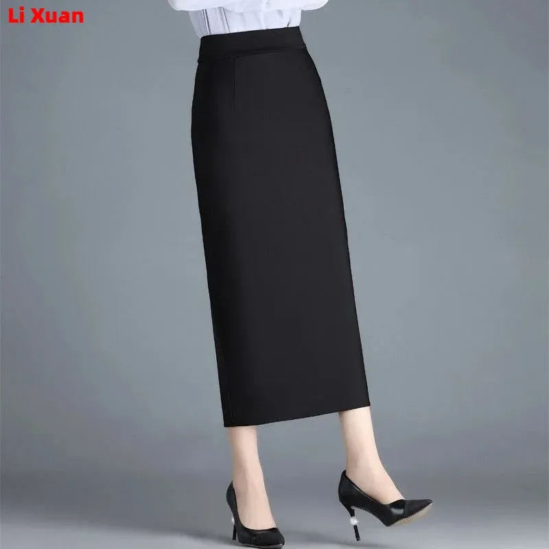Stretch Pencil Skirts for Women, Office Lady, Formal Black Midi Skirts, Elegant Female Package Hip Skirts, Spring and Autumn