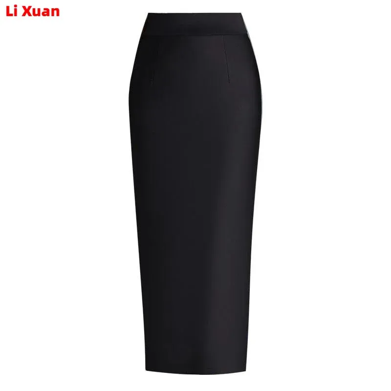 Stretch Pencil Skirts for Women, Office Lady, Formal Black Midi Skirts, Elegant Female Package Hip Skirts, Spring and Autumn
