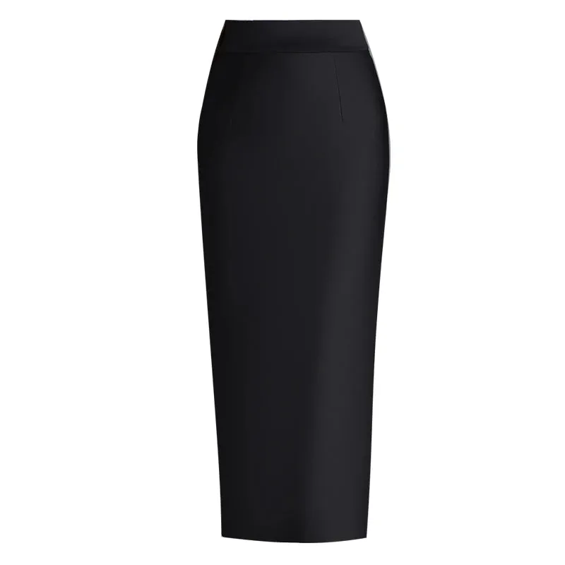 Stretch Pencil Skirts for Women, Office Lady, Formal Black Midi Skirts, Elegant Female Package Hip Skirts, Spring and Autumn