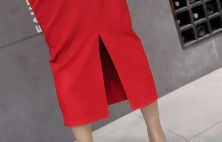 Stretch Pencil Skirts for Women, Office Lady, Formal Black Midi Skirts, Elegant Female Package Hip Skirts, Spring and Autumn