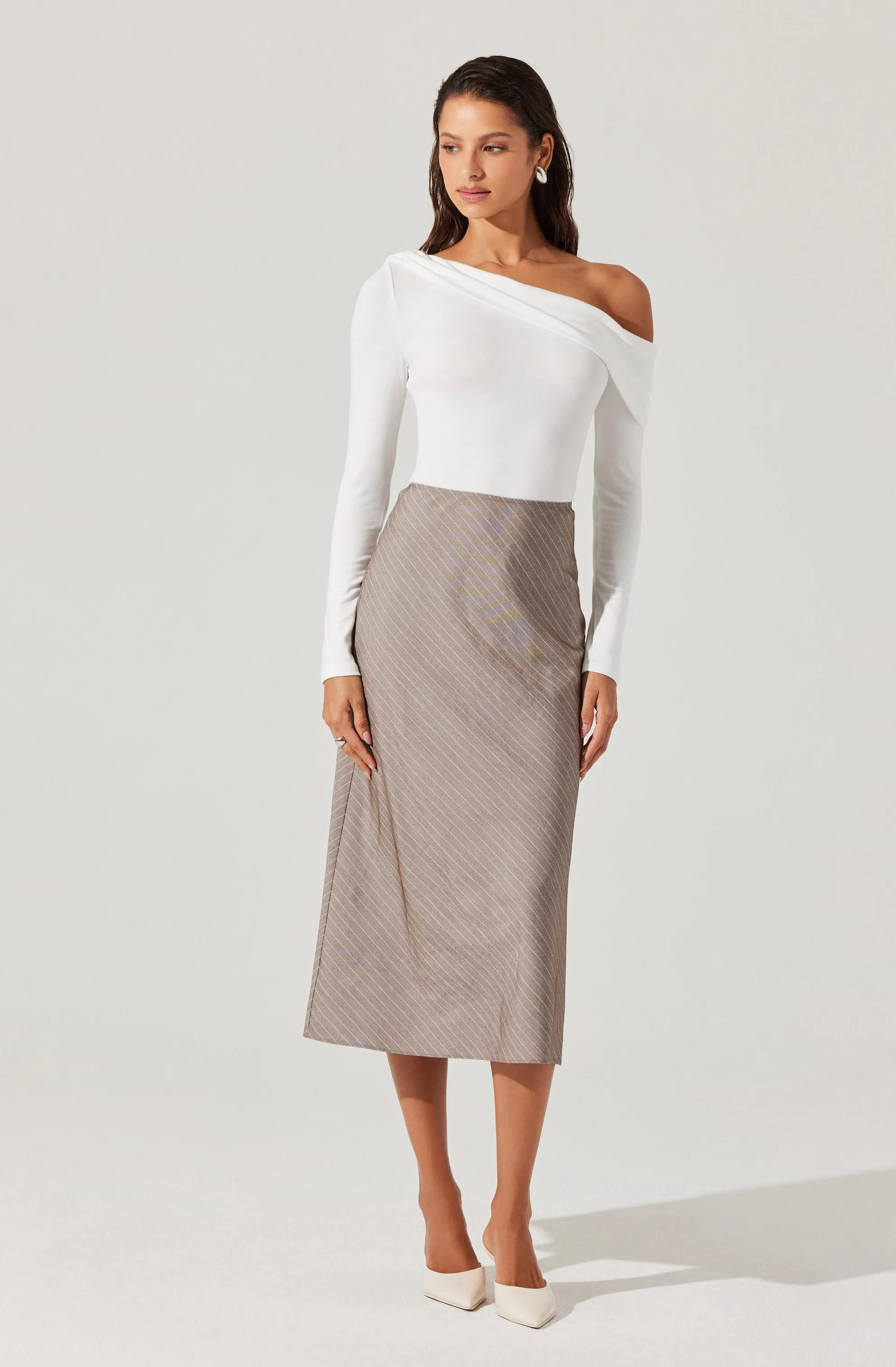 Striped Woven Midi Skirt