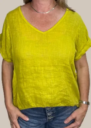 TALIA BENSON Italian Linen T-Shirt With Band One Size - Bamboo