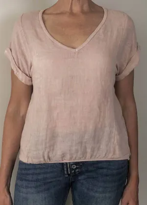 TALIA BENSON  Italian Linen T-Shirt With Band One Size - Rose