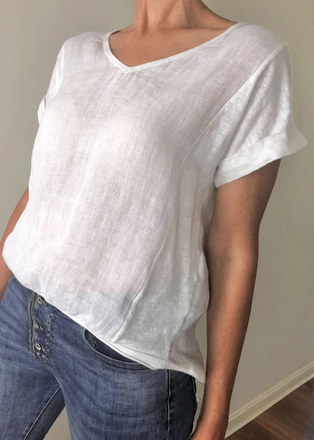TALIA BENSON  Italian Linen T-Shirt With Band One Size - White