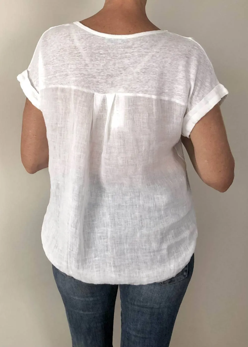 TALIA BENSON  Italian Linen T-Shirt With Band One Size - White