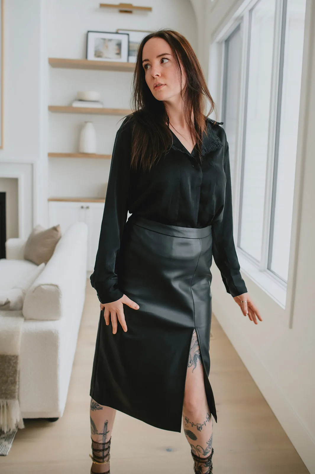 The Amarilla Faux Leather Midi Skirt