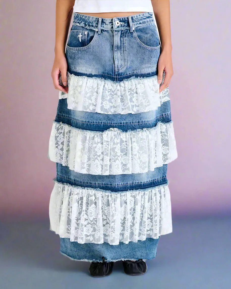 The Ragged Priest Babydoll Denim Maxi Skirt