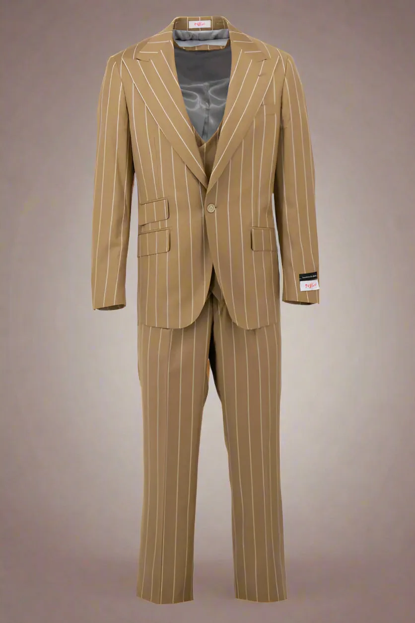 Tiglio Rosso Orvietto Camel Pinstripe Semi Wide Leg TL5064 (IN STORE)