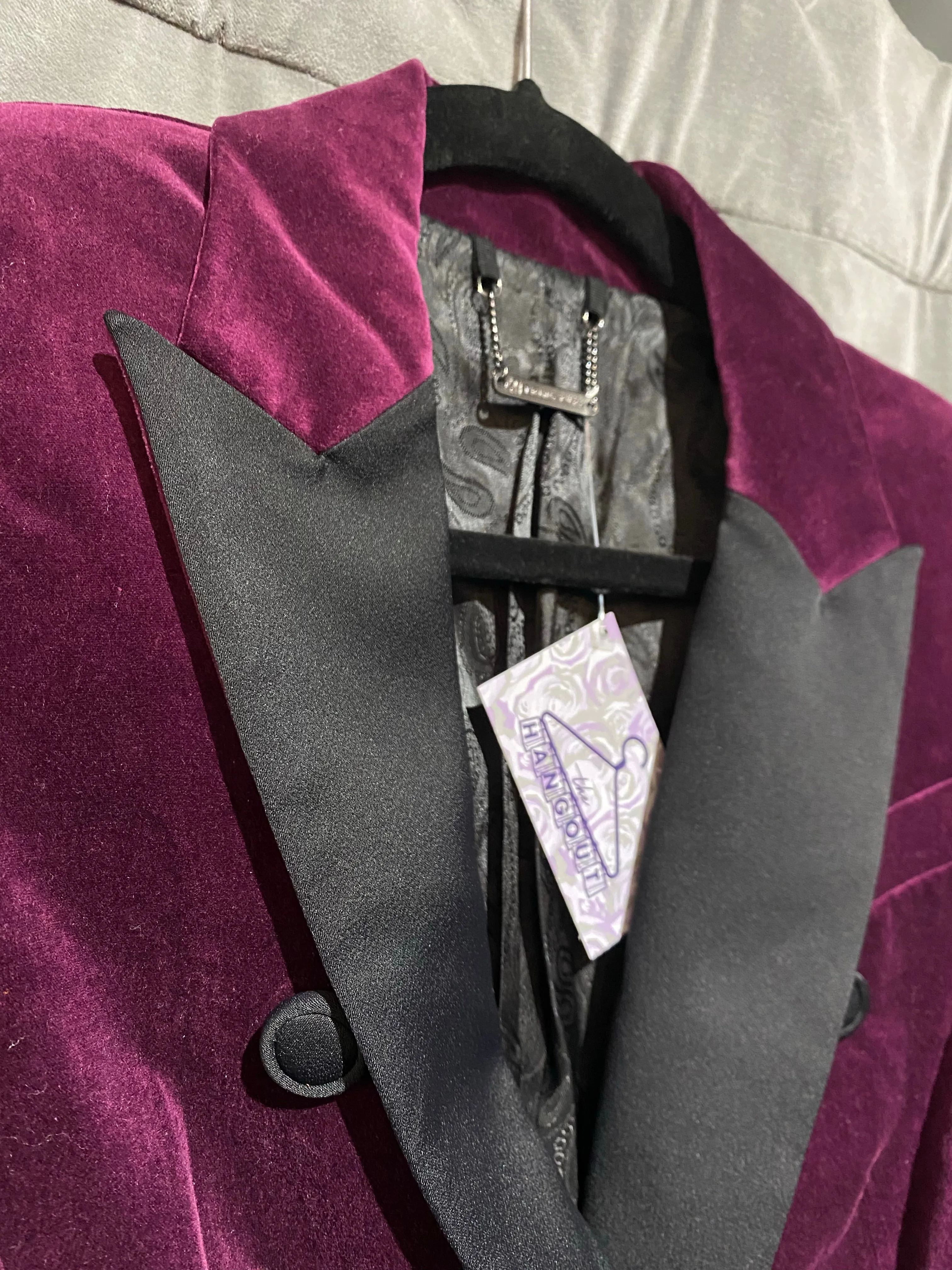 Trina Turk Burgundy Velour Blazer with Black Satin Lapele