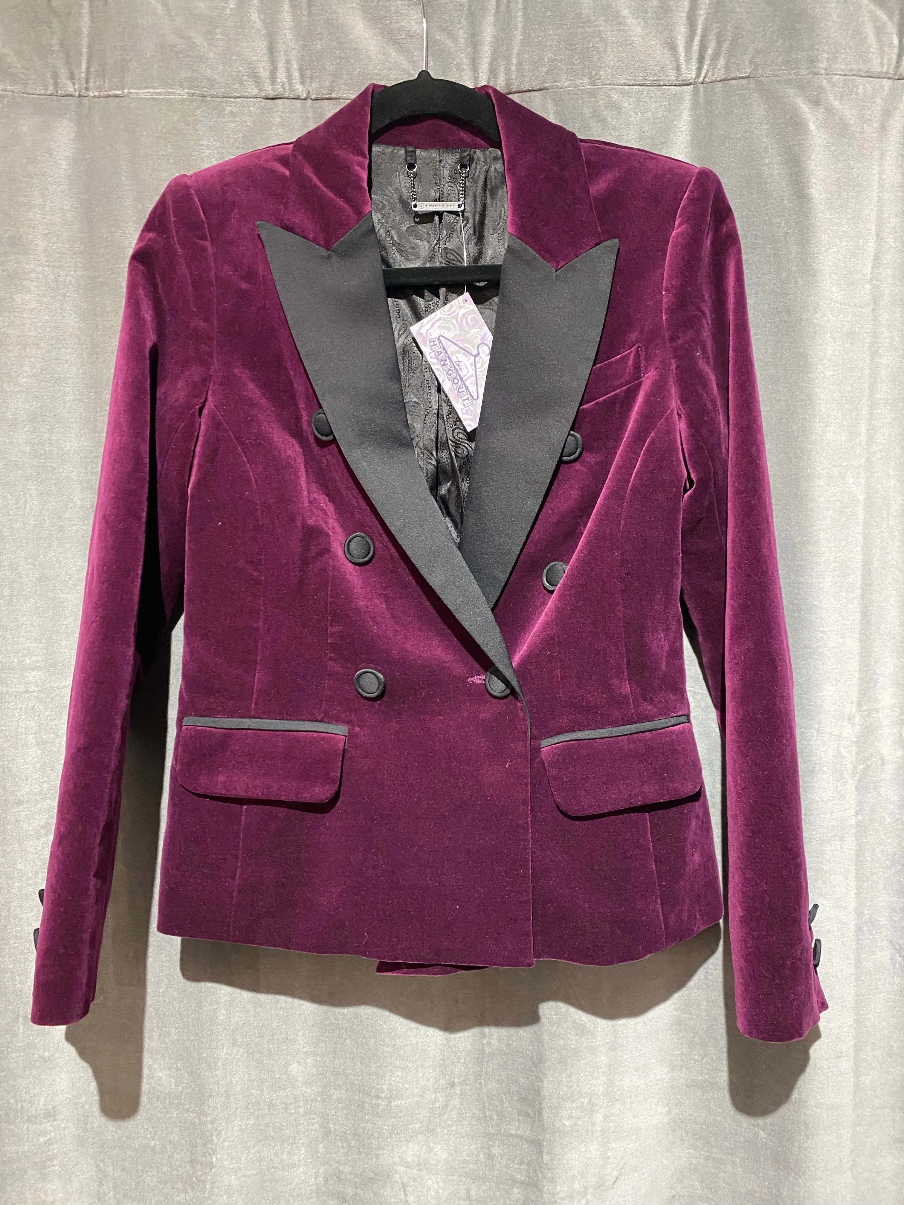 Trina Turk Burgundy Velour Blazer with Black Satin Lapele