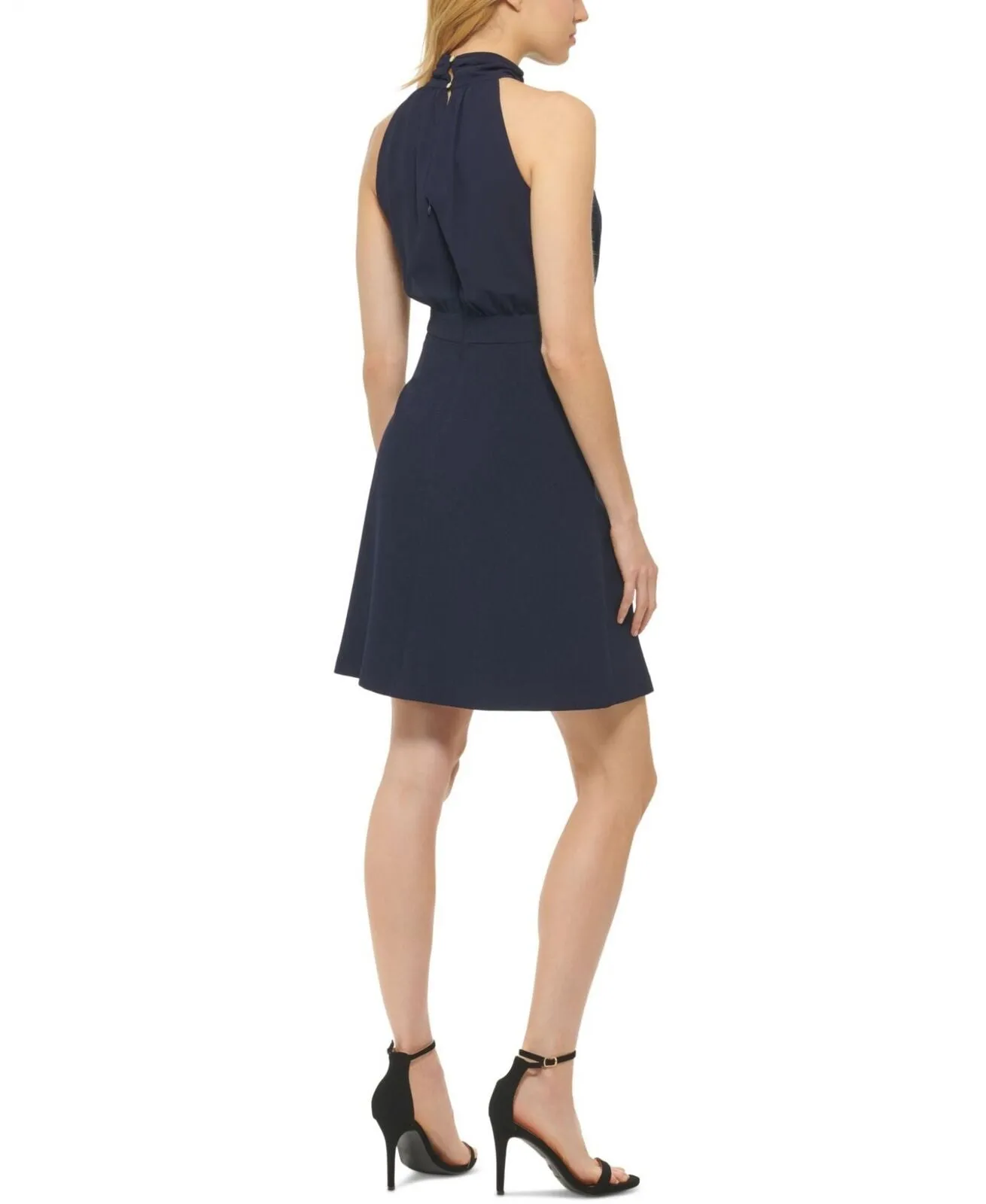 Vince Camuto Women's Tie-Neck A-Line Dress VC23799 Navy Blue 14