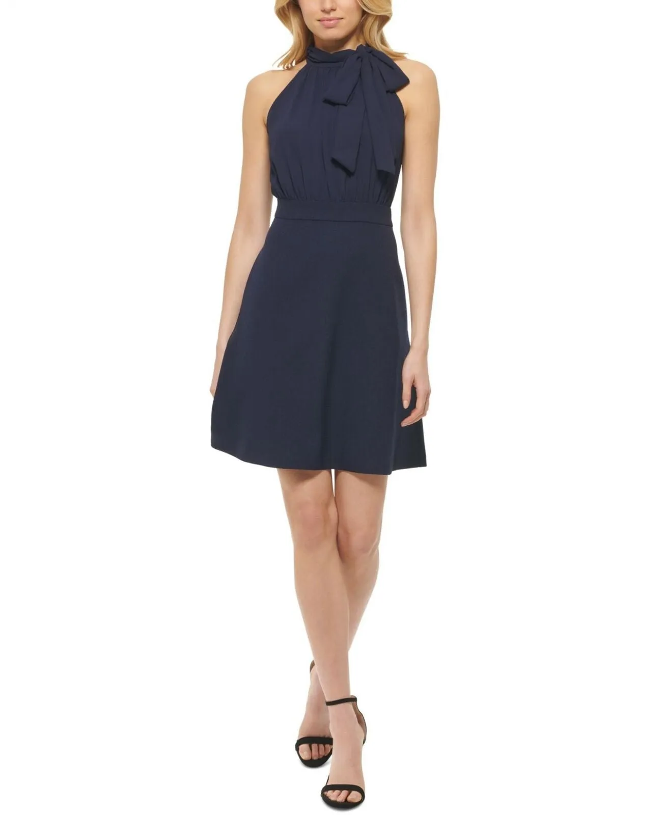 Vince Camuto Women's Tie-Neck A-Line Dress VC23799 Navy Blue 14