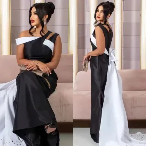 Vintage Black Mermaid Prom Dresses Sexy One-Shoulder Evening Party Dresses Sleeveless Beaded Floor-Length Prom Gown