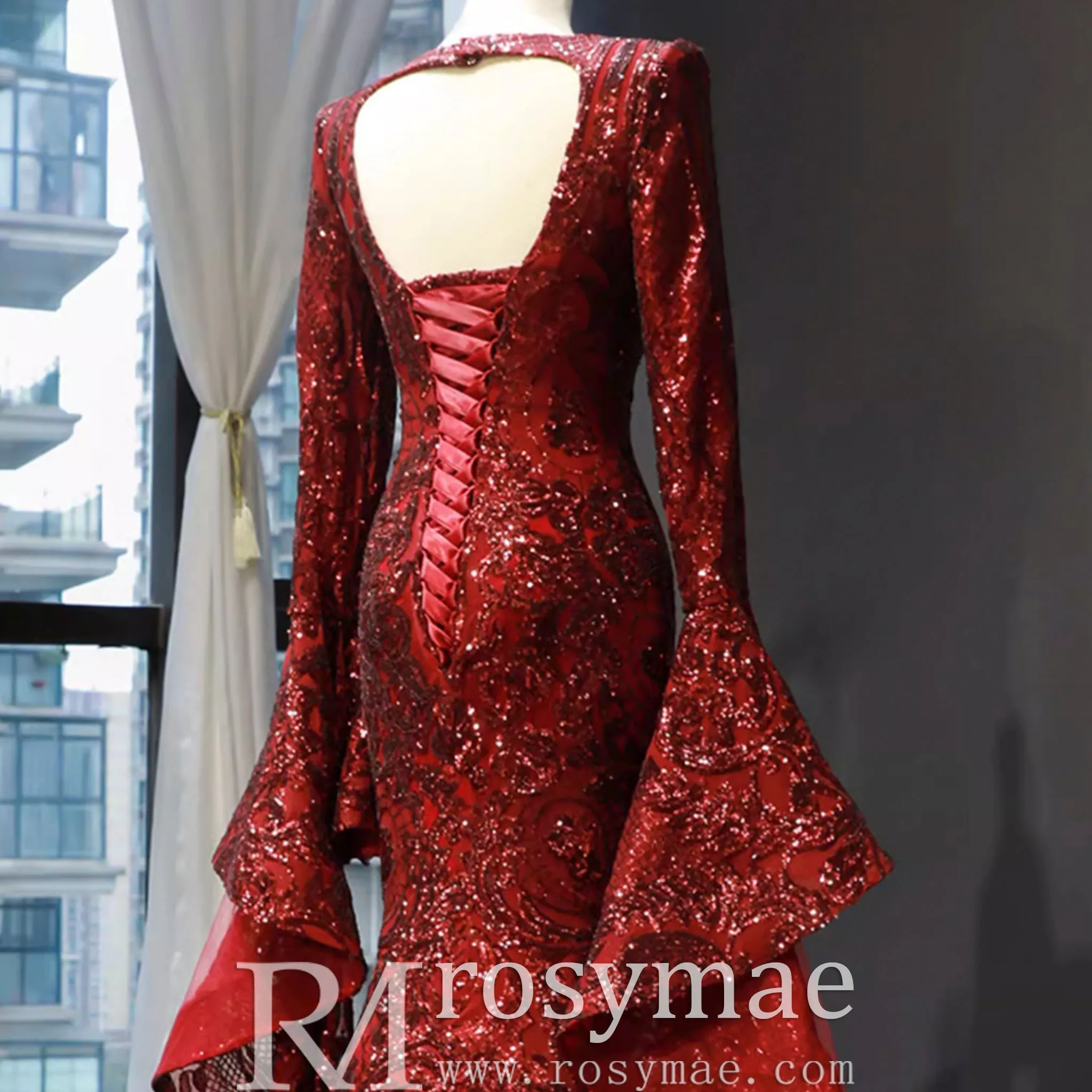 Vintage Burgundy Mermaid Pageant Dresses with Long Sleeves