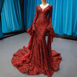 Vintage Burgundy Mermaid Pageant Dresses with Long Sleeves