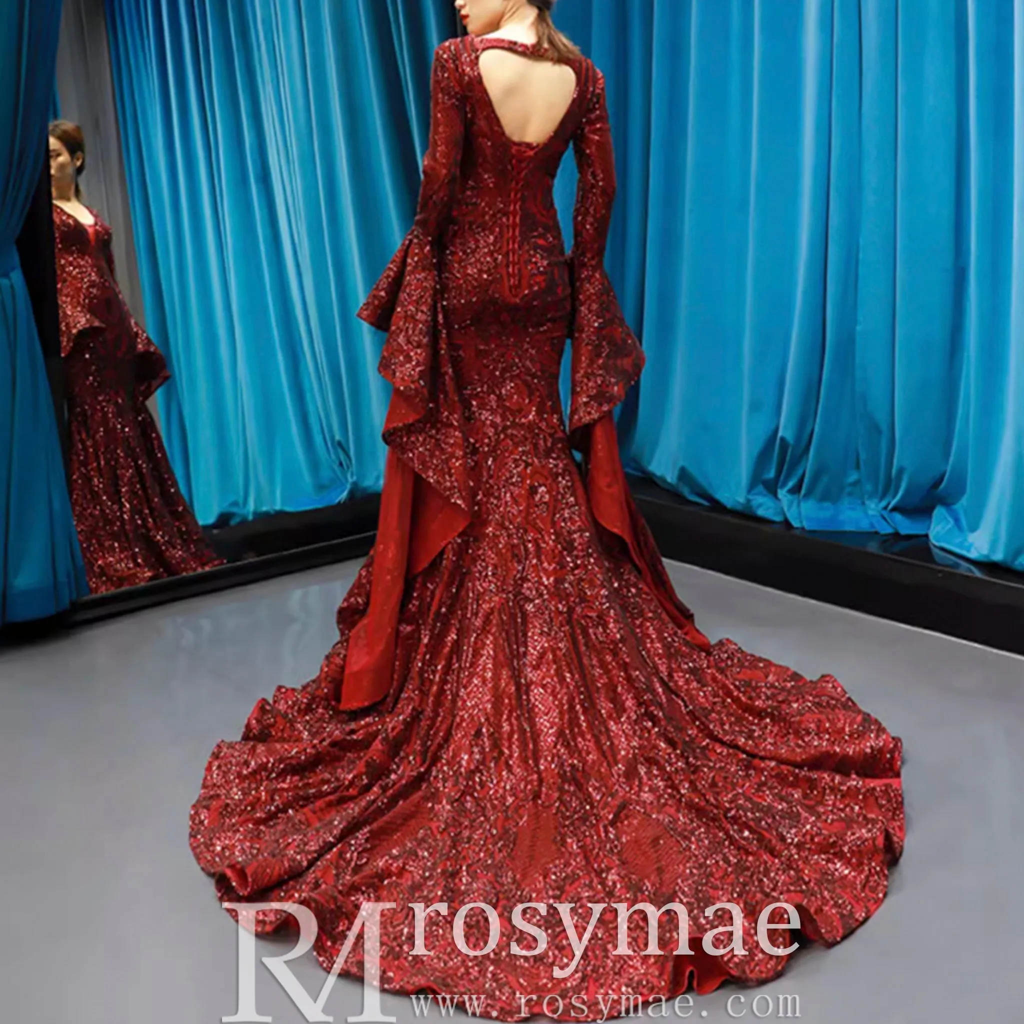 Vintage Burgundy Mermaid Pageant Dresses with Long Sleeves