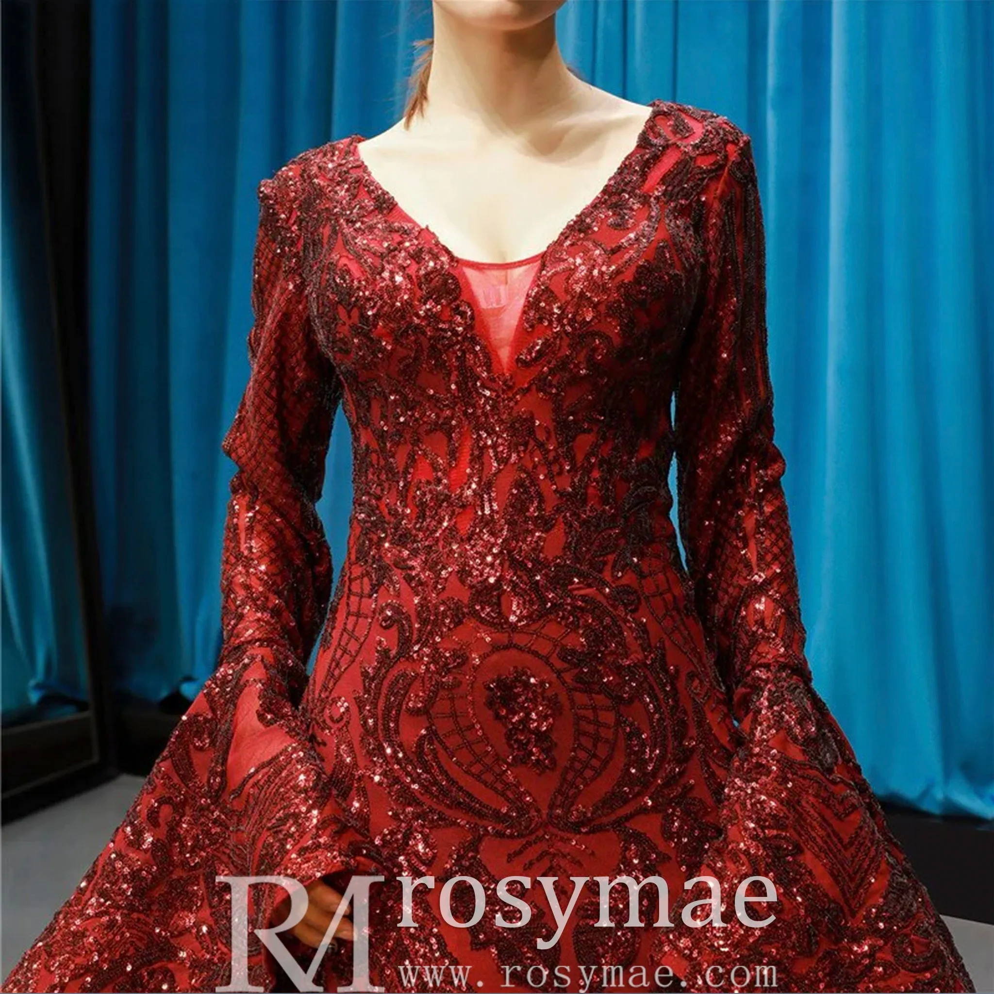 Vintage Burgundy Mermaid Pageant Dresses with Long Sleeves