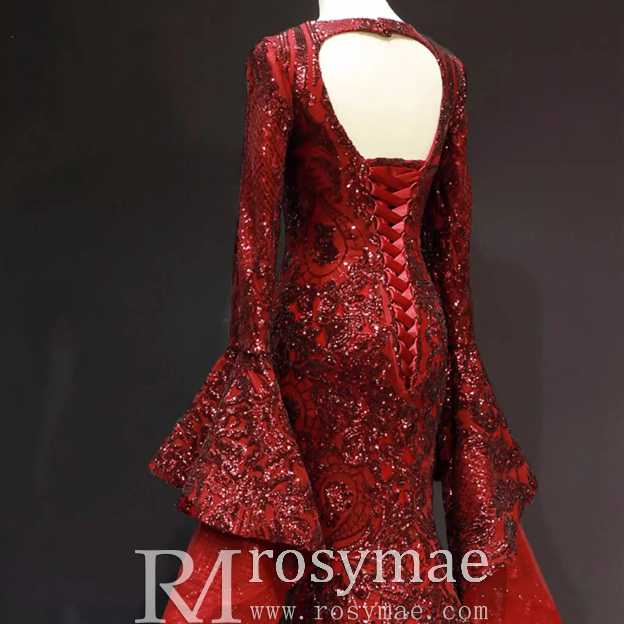 Vintage Burgundy Mermaid Pageant Dresses with Long Sleeves