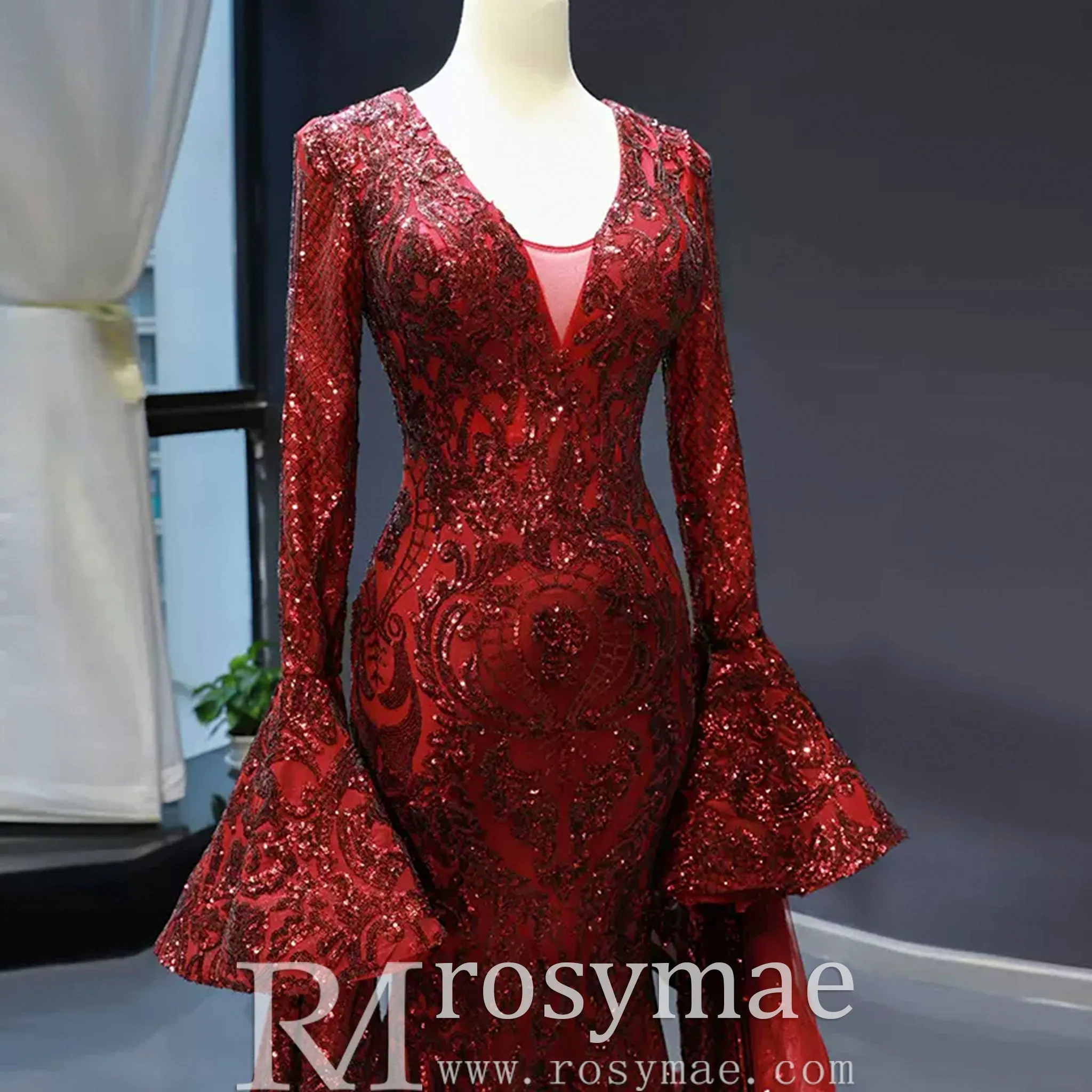 Vintage Burgundy Mermaid Pageant Dresses with Long Sleeves