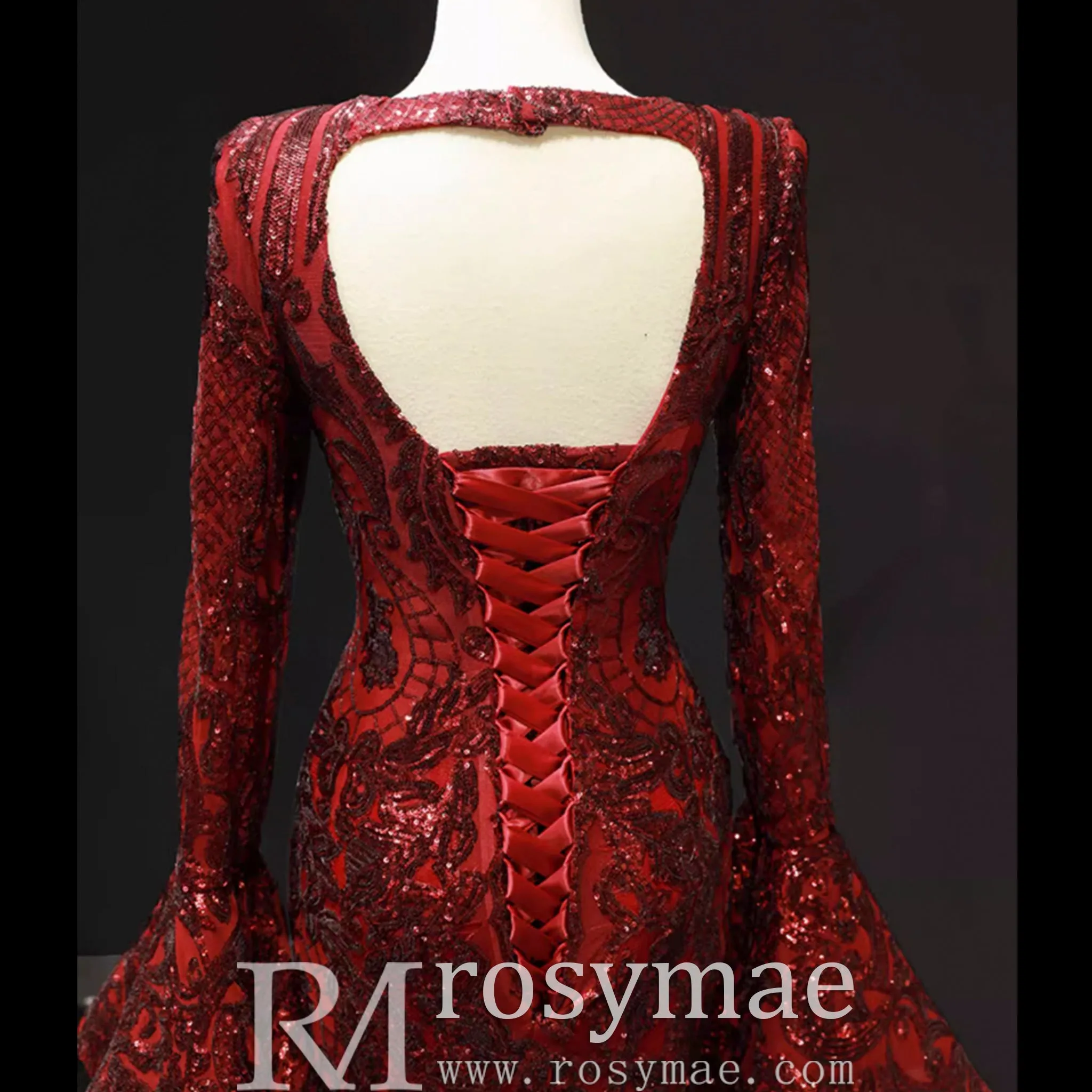 Vintage Burgundy Mermaid Pageant Dresses with Long Sleeves