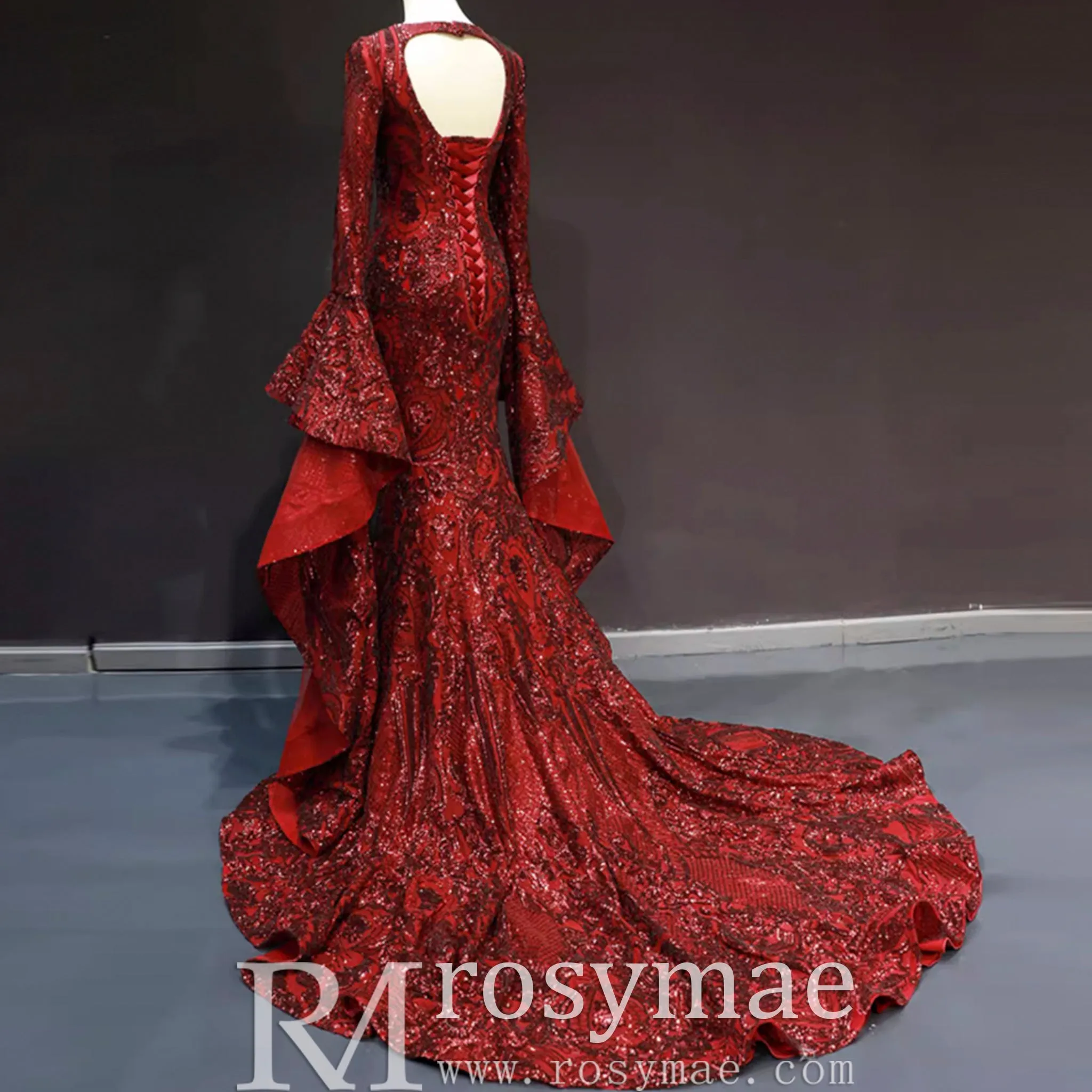 Vintage Burgundy Mermaid Pageant Dresses with Long Sleeves