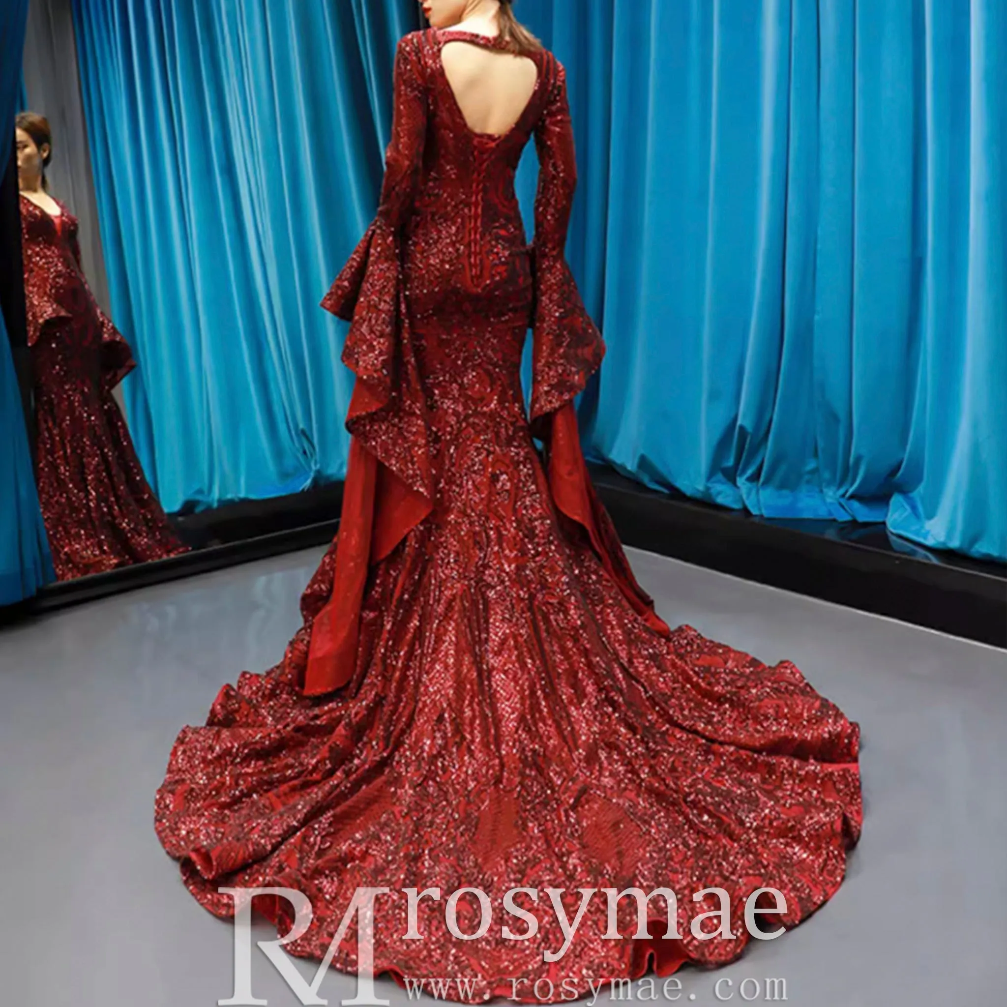 Vintage Burgundy Mermaid Pageant Dresses with Long Sleeves