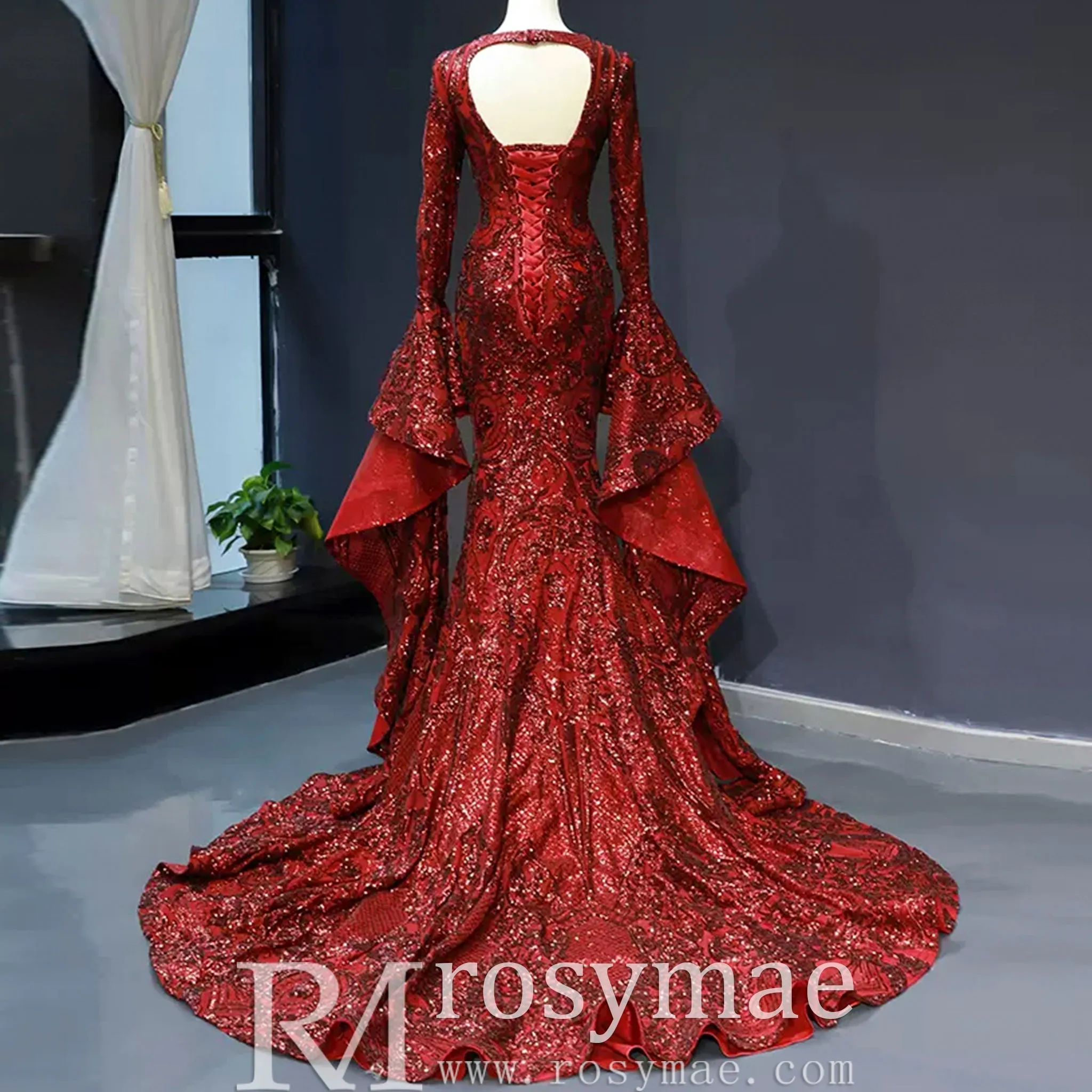 Vintage Burgundy Mermaid Pageant Dresses with Long Sleeves