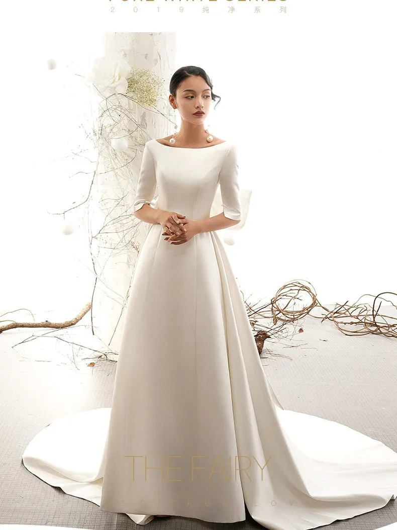 Vintage Inspired Matted Satin Wedding Dress With Big Bow Elegant Awe Inspiring