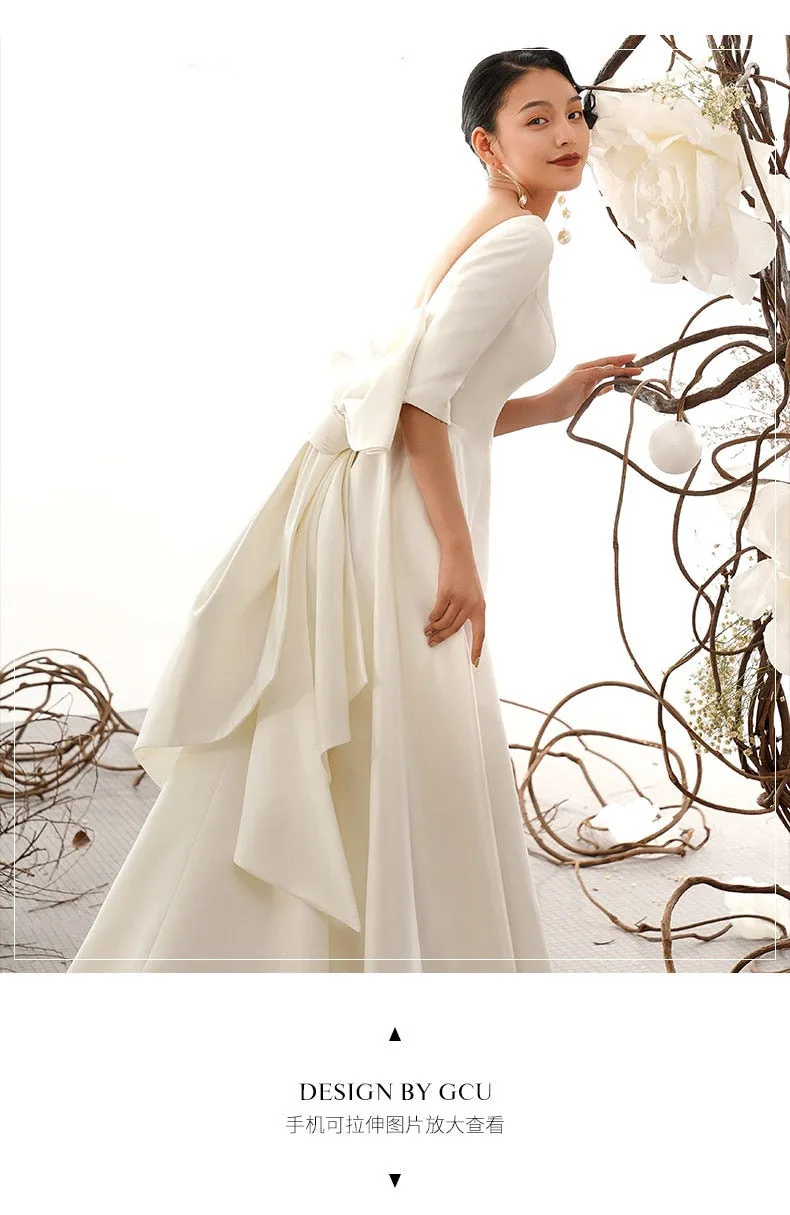 Vintage Inspired Matted Satin Wedding Dress With Big Bow Elegant Awe Inspiring