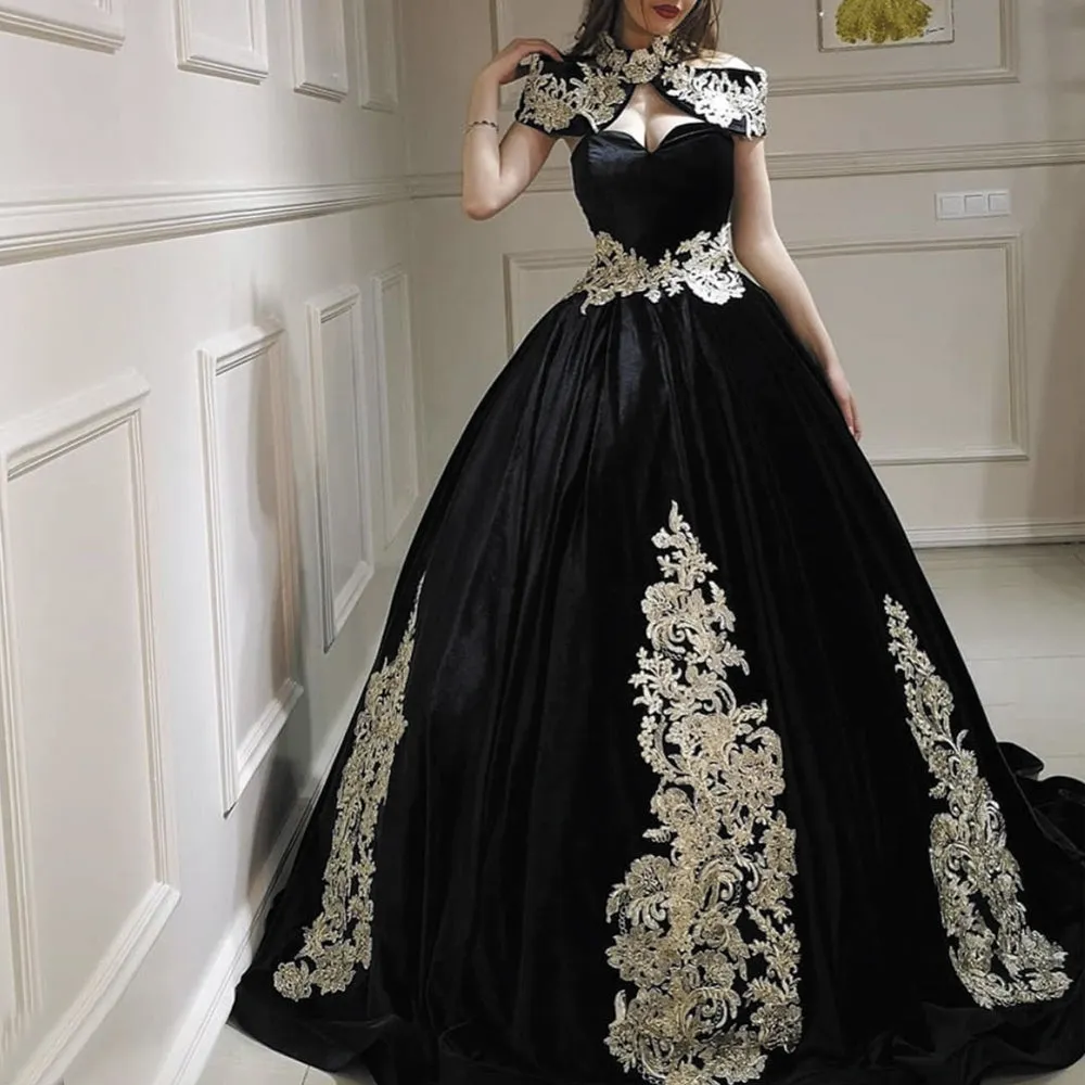vintage prom dress ball gown 2020 cap sleeve Lace Applique black muslim arabic prom gown 2021