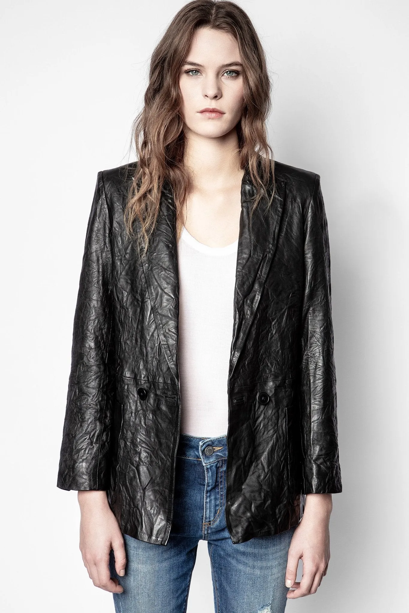 Visko Cuir Froisse Veste in Noir