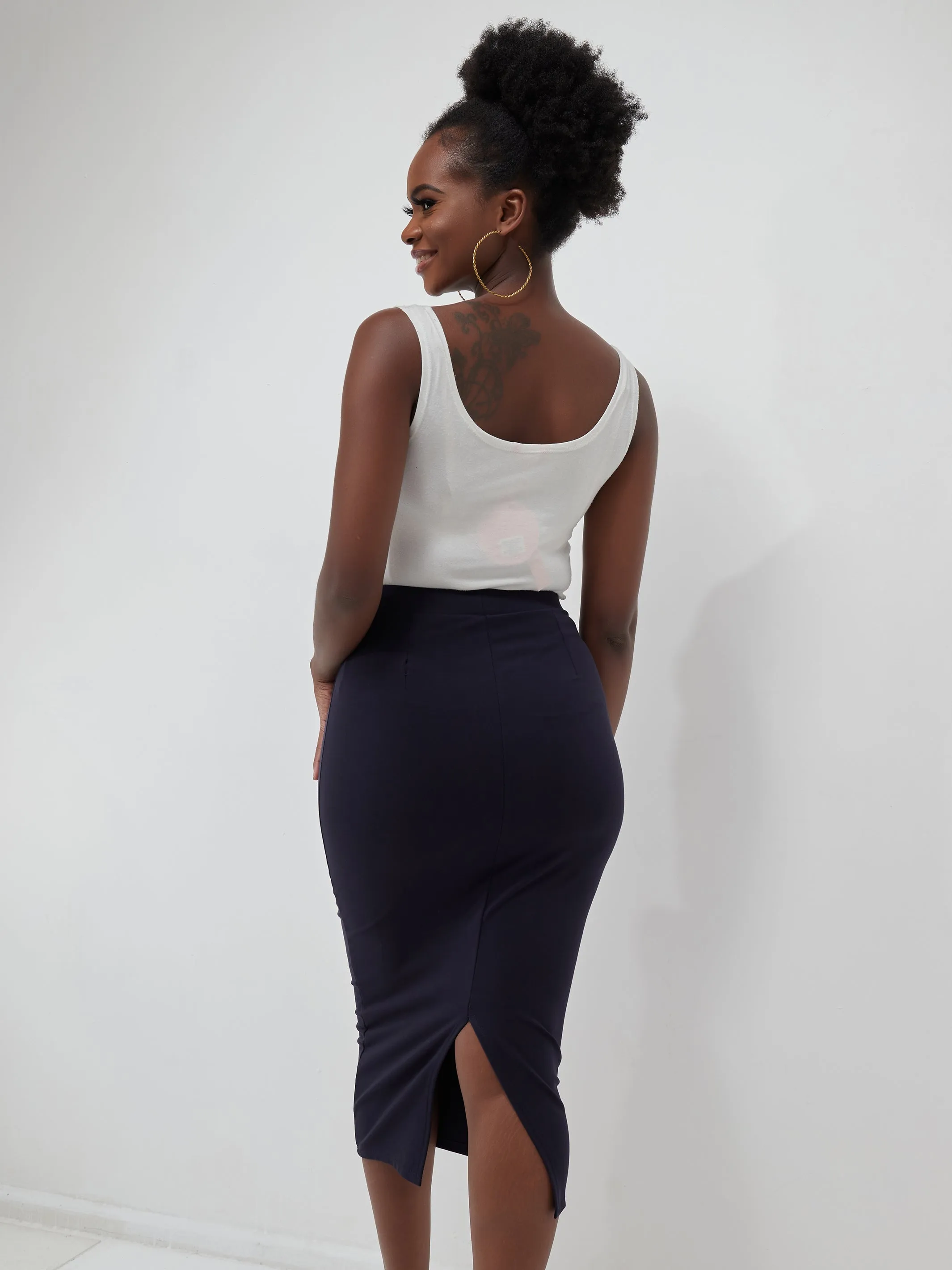 Vivo Basic Midi Pencil Skirt - Navy Blue