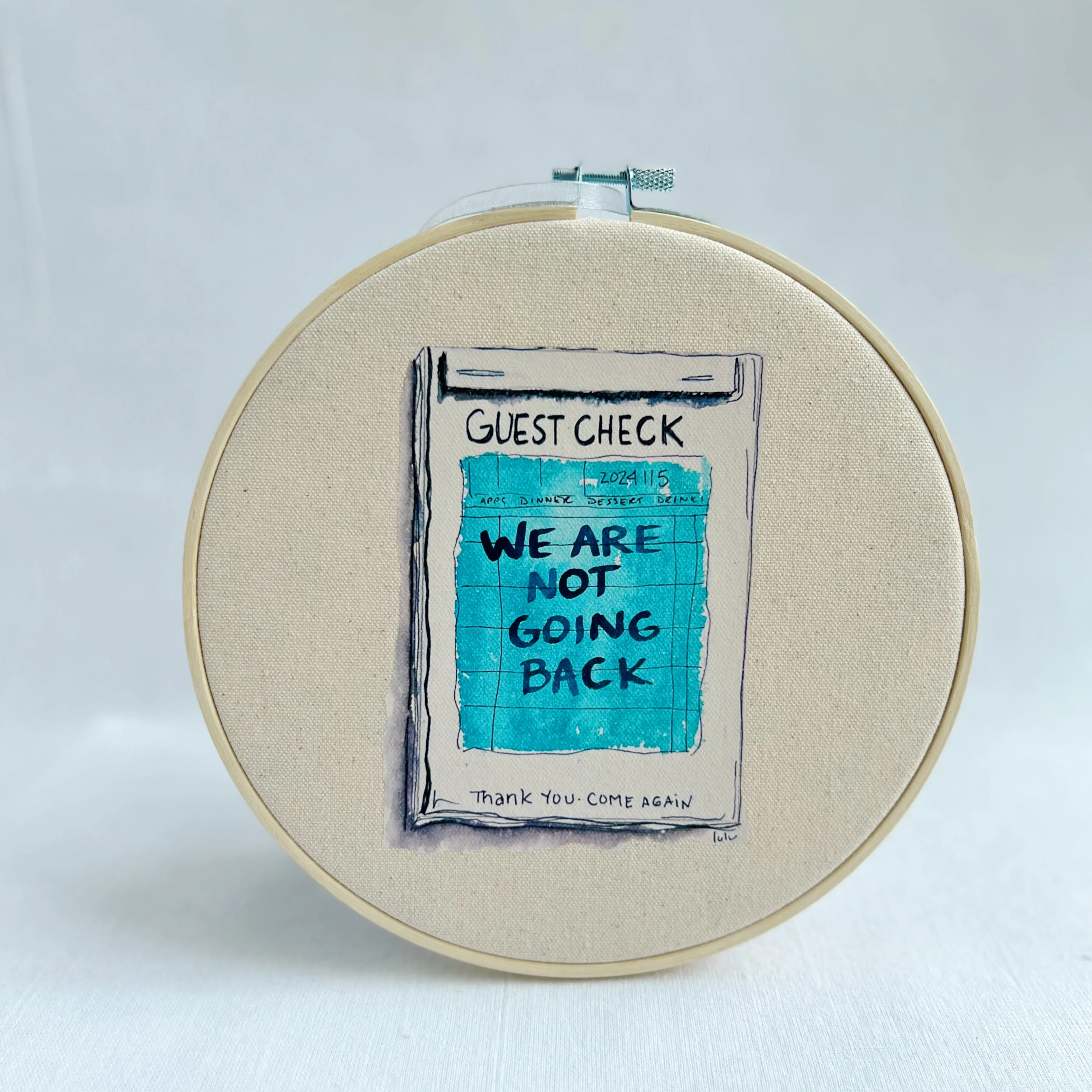 We are not going back - guest check original vinyl hoop art