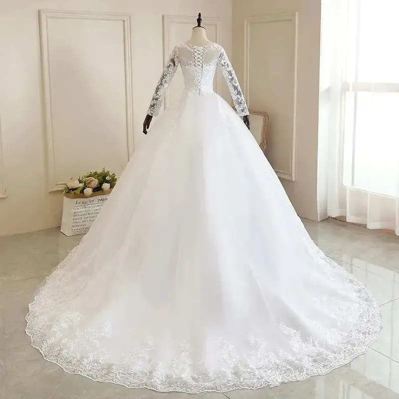 Wedding Dresses Muslim Champagne Full Sleeve Lace Bridal New Luxury Ball Gown Wedding Dress Vestido De Noiva