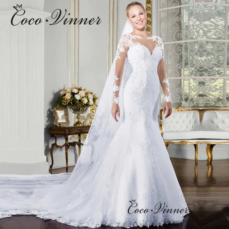 Wedding Guest Dresses: Sheer V-neck Long Sleeve Mermaid Wedding Dresses