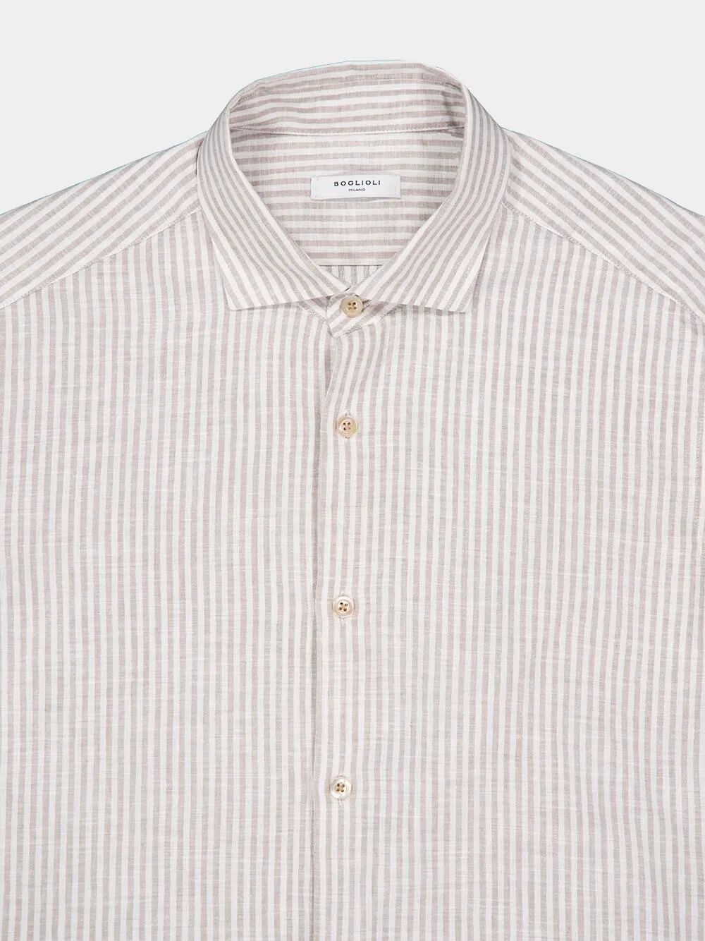 White & Beige Striped Cotton-Linen Shirt