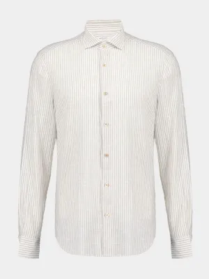 White & Beige Striped Cotton-Linen Shirt