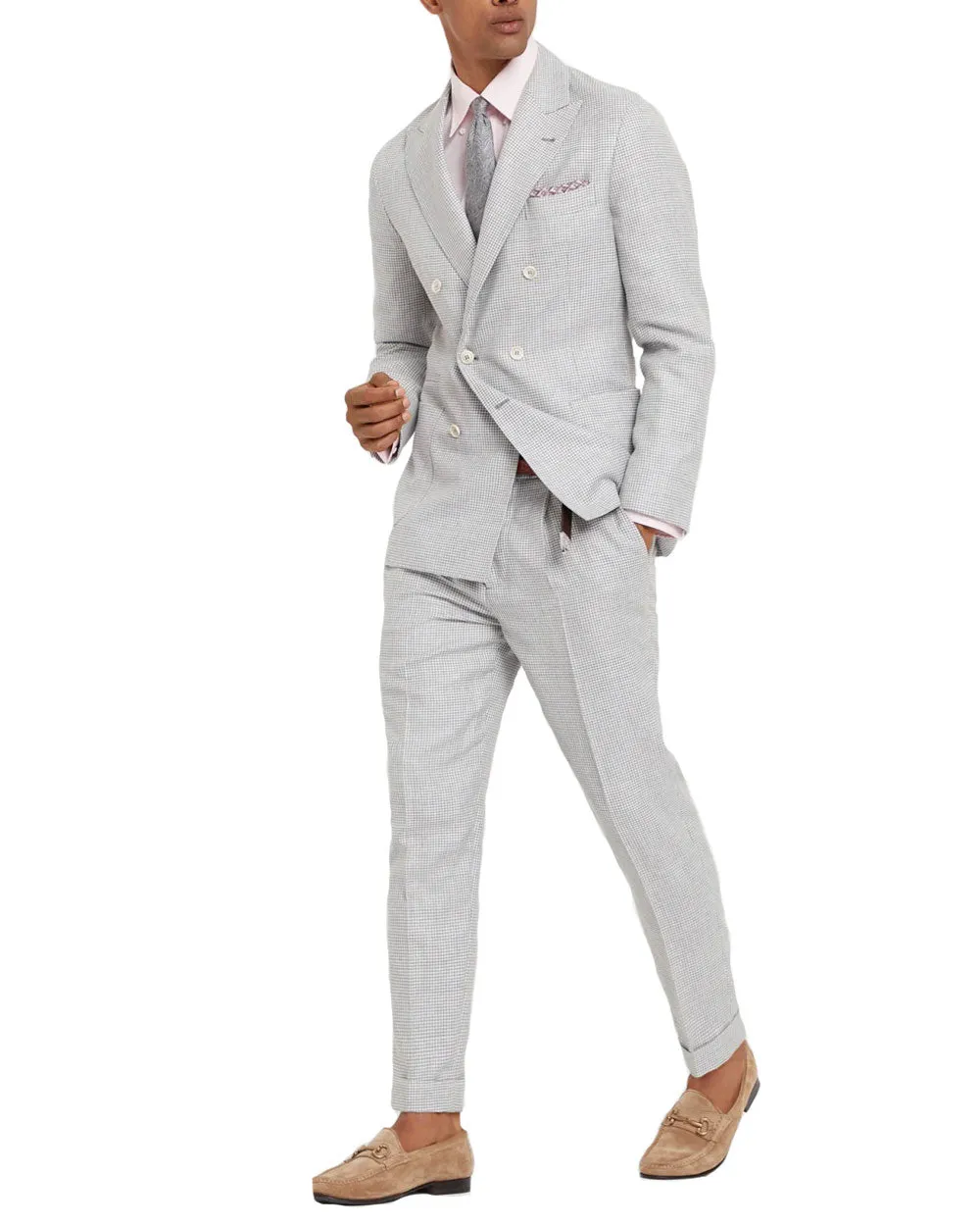 White and Grey Houndstooth Leisure Suit
