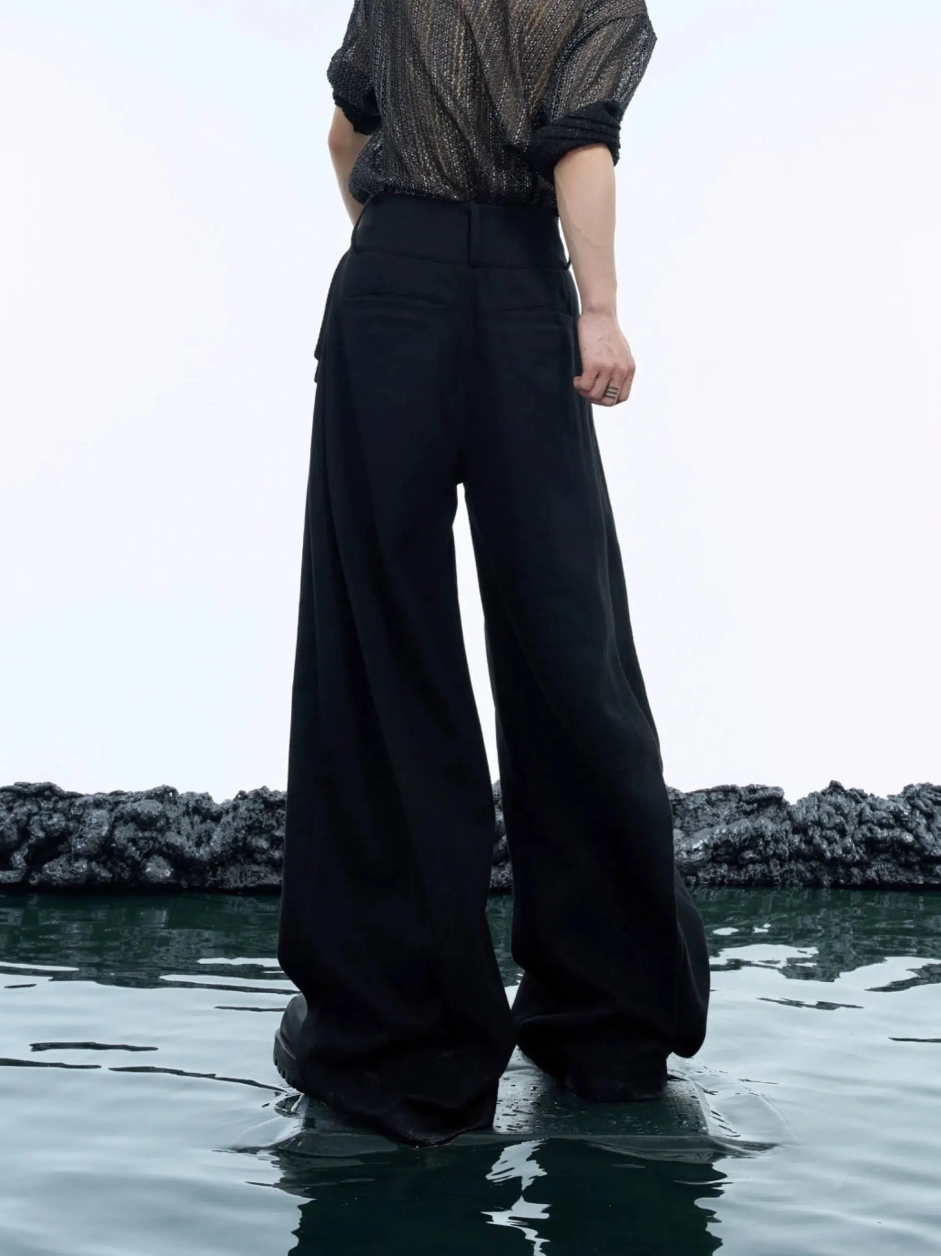 Wide-Leg Woolen Double Belt Pants