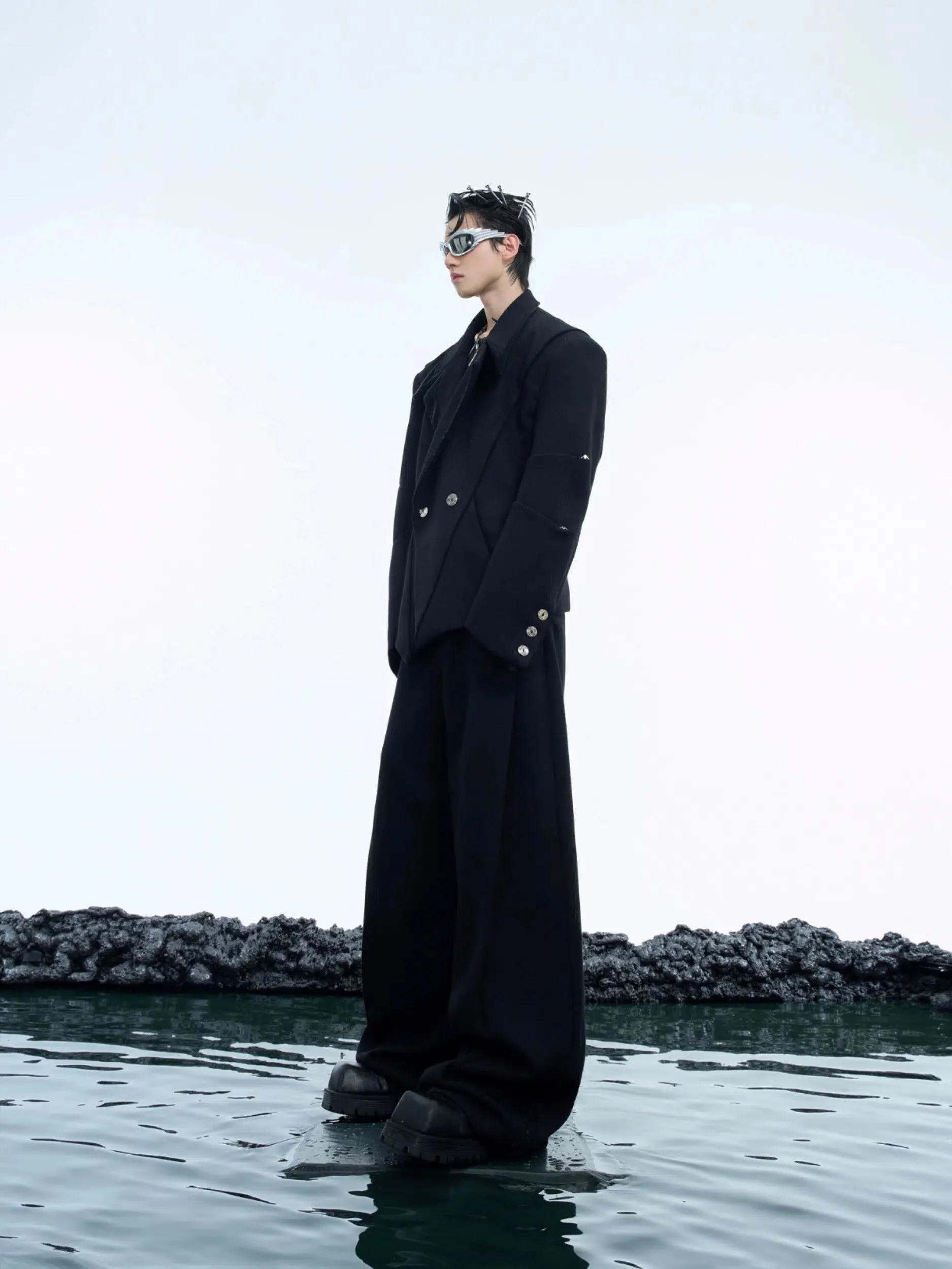 Wide-Leg Woolen Double Belt Pants