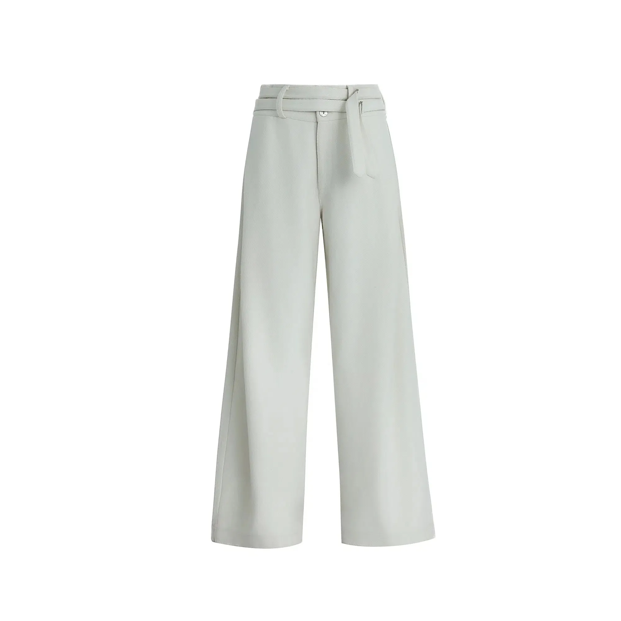 Wide-Leg Woolen Double Belt Pants