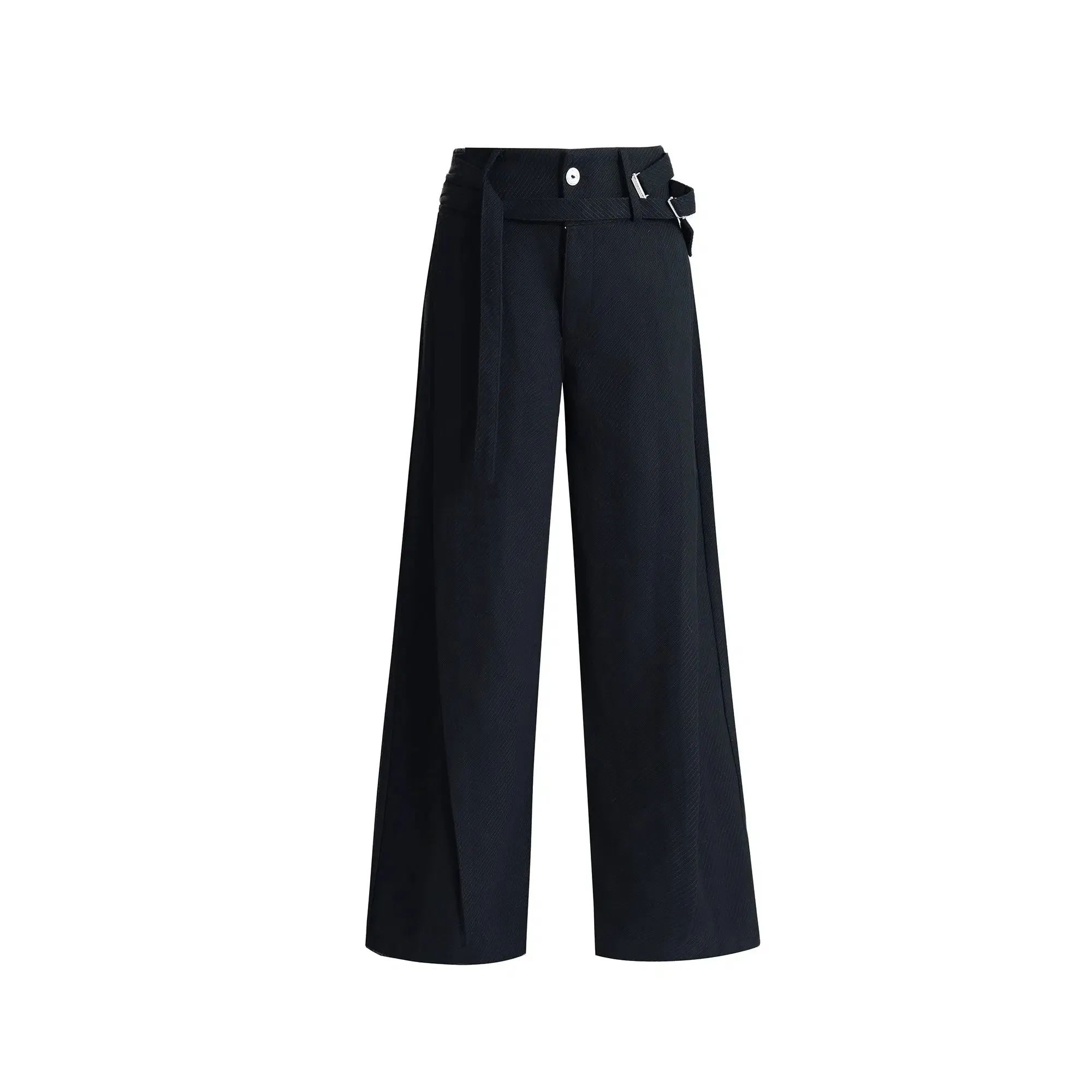 Wide-Leg Woolen Double Belt Pants