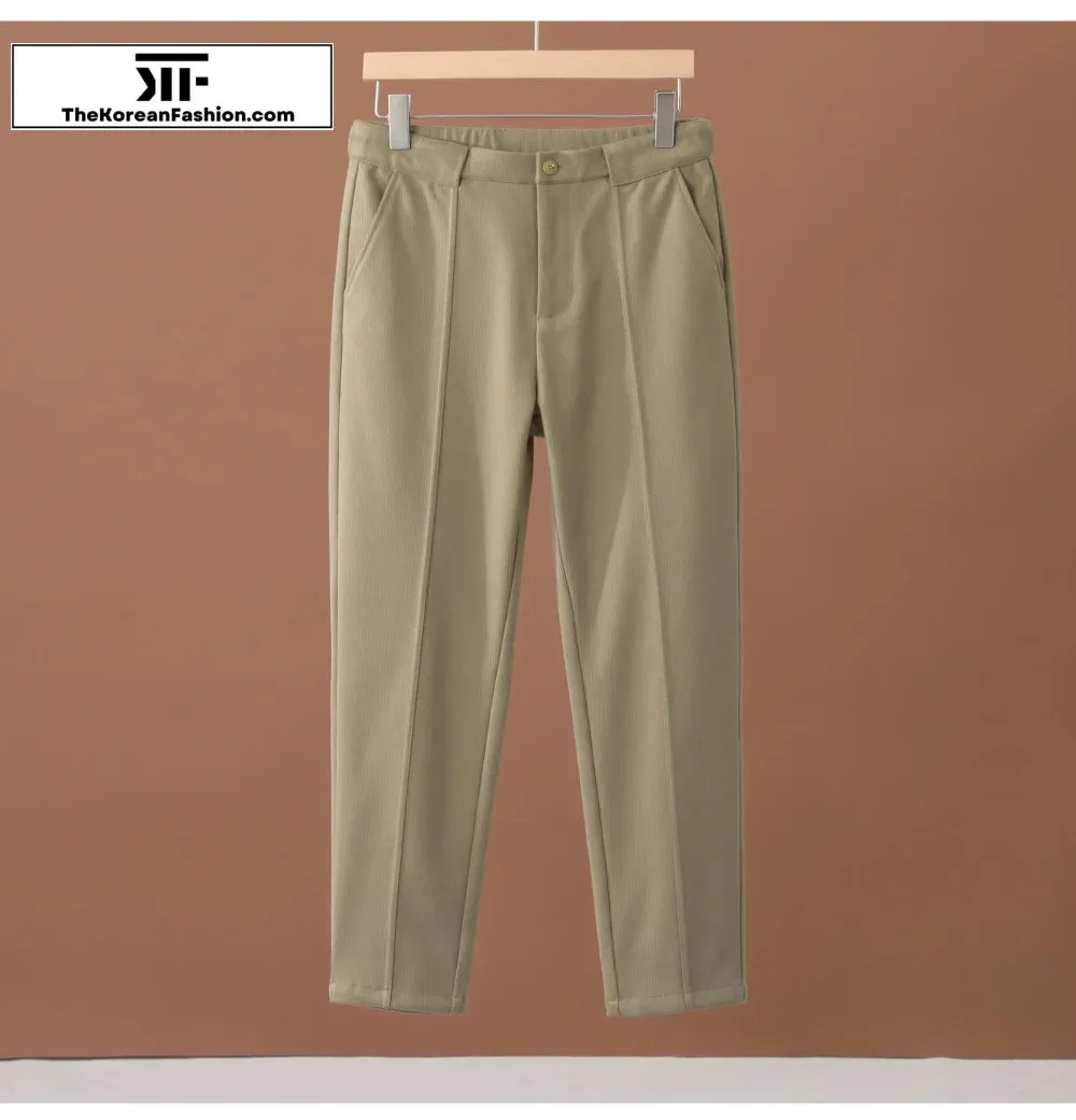 Winter Woolen Elastic Waist Suit Pants