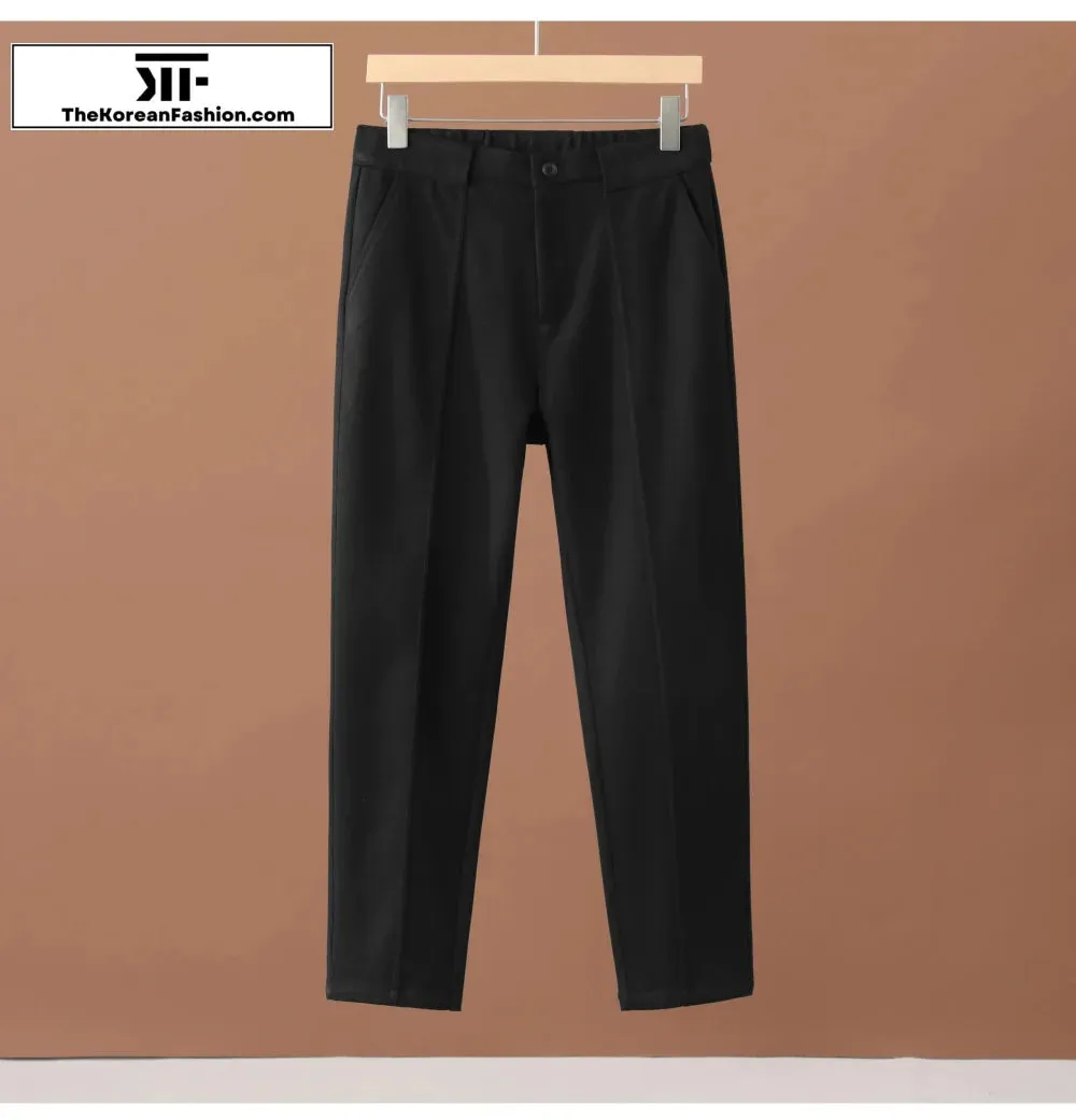 Winter Woolen Elastic Waist Suit Pants