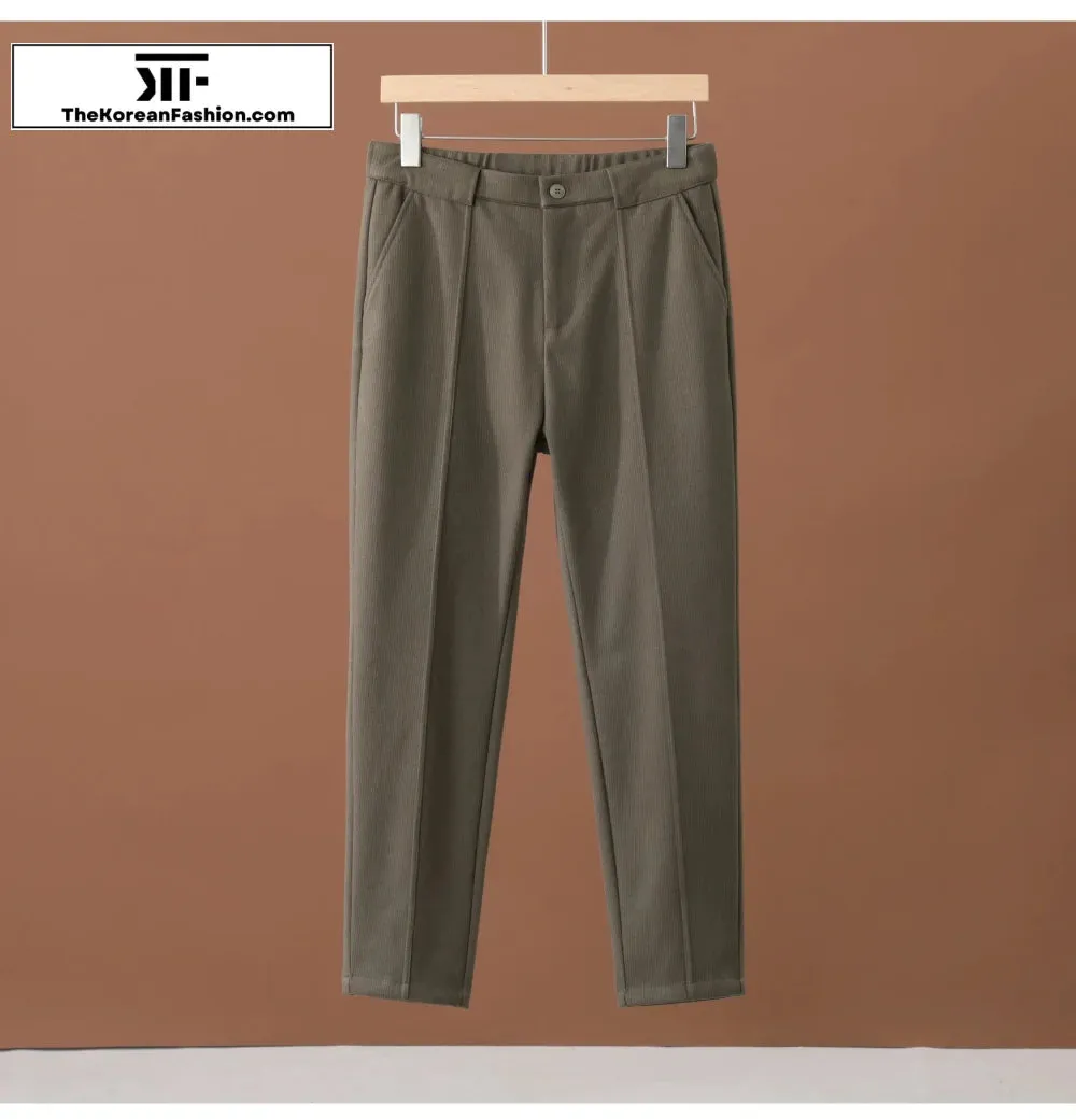 Winter Woolen Elastic Waist Suit Pants