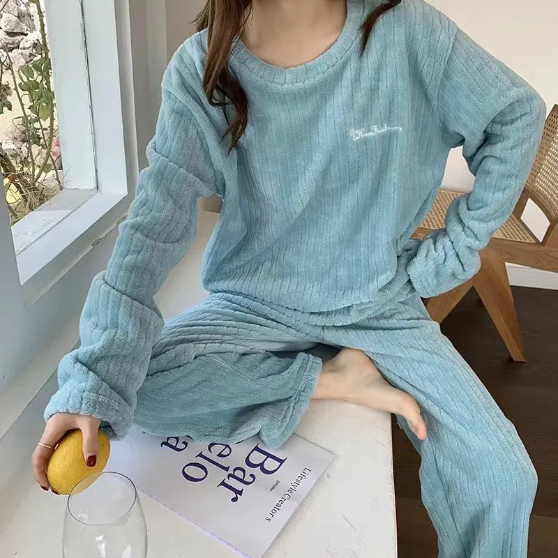 women  Fleecing Hoodie Pajama Suit Warm Woolen  Loose Top Elastic Waist Pants